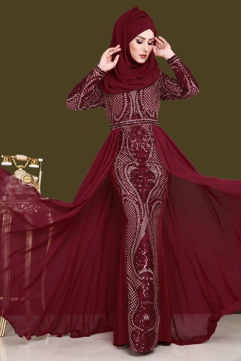 Pul Payet Balık Abiye RZ6214 Bordo
